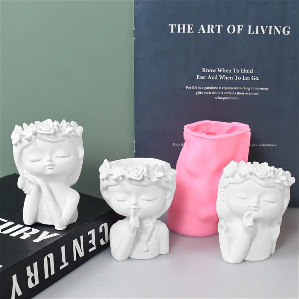 Silicone Mold 3D Cute Girl Flower Pot Mould DIY Handmade Crafts Plaster Candle Crystal Epoxy Resin Mold for Home Decors silicone mold