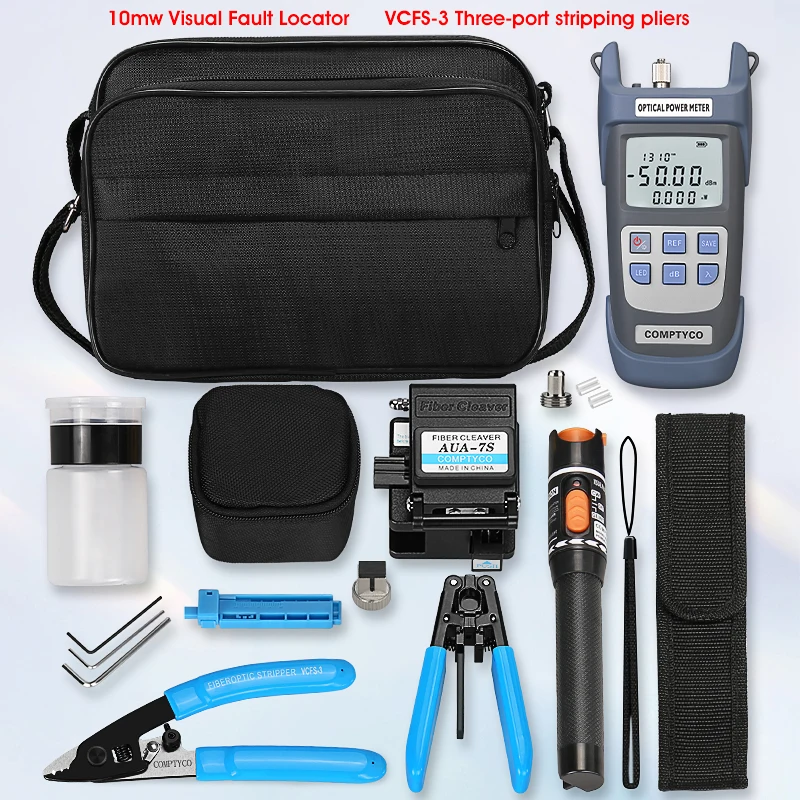 FTTH Optical Fiber Cold Splicing Kit Set AUA-7S Cutting Knife Red Light Pen Optical Power Meter-50~+26dbm