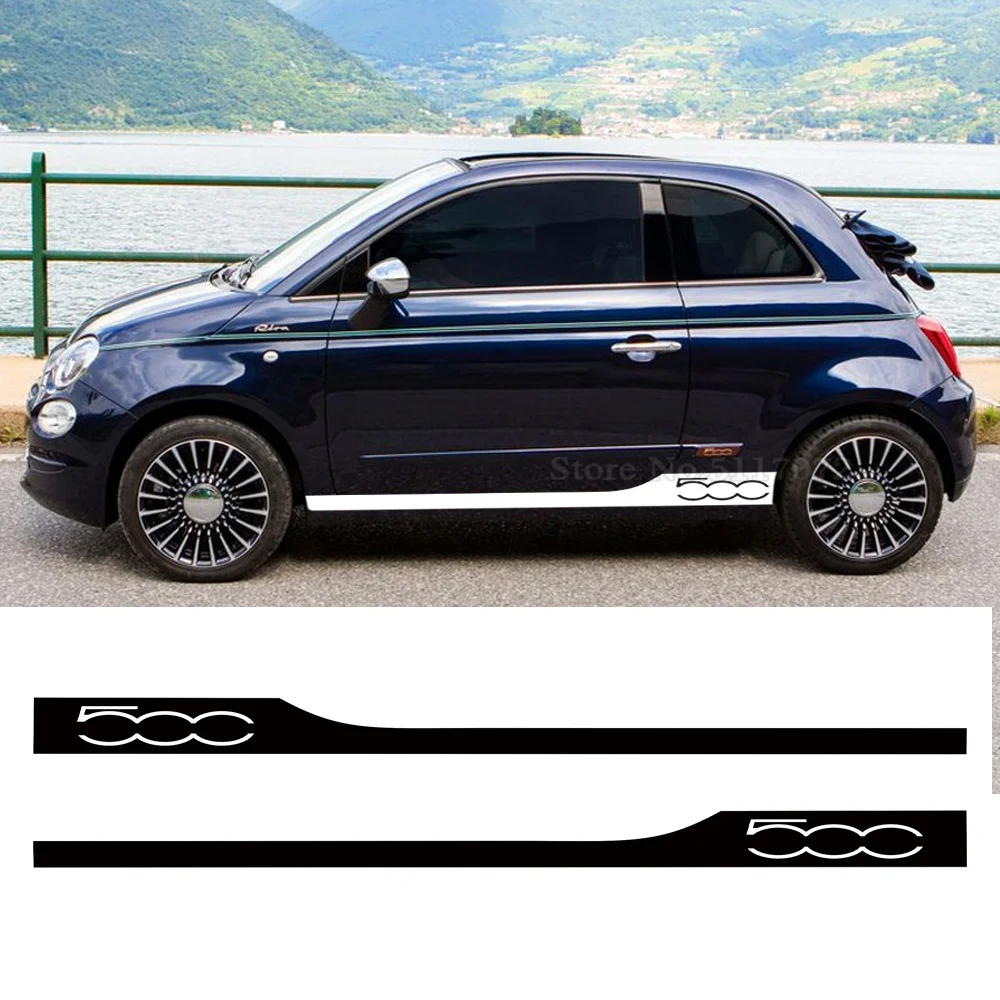 2Pcs Car Door Entrambi I Lati Strisce Gonna Adesivi Auto Body Vinyl Kit Decalcomania Per Fiat 500 Abarth 595 695 500C 500E Accessori Fai Da Te