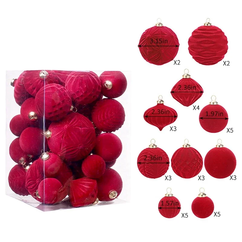 thumbnail image 1 of 35 bolas de terciopelo para Navidad, adornos colgantes para árbol de Navidad, bolas de terciopelo para decoración de fiestas navideñas en el hogar, 1 of 5