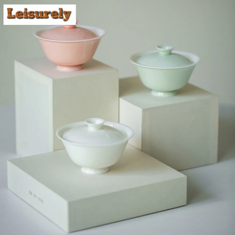 100ml White Porcelain Bamboo Shadow Gaiwan Boutique Solid Color Thin Tire Tea Tureen Tea Maker Cover Bowl for Ornaments