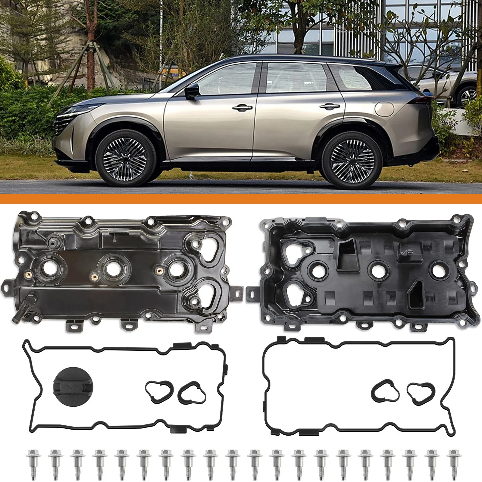 2pcs Valve Covers Set W/Gasket Screw Oil Cap Camshaft Rocker Cover Wear Resist for Nissan Maxima 2009-2020 Murano 3.5L 2015-2020