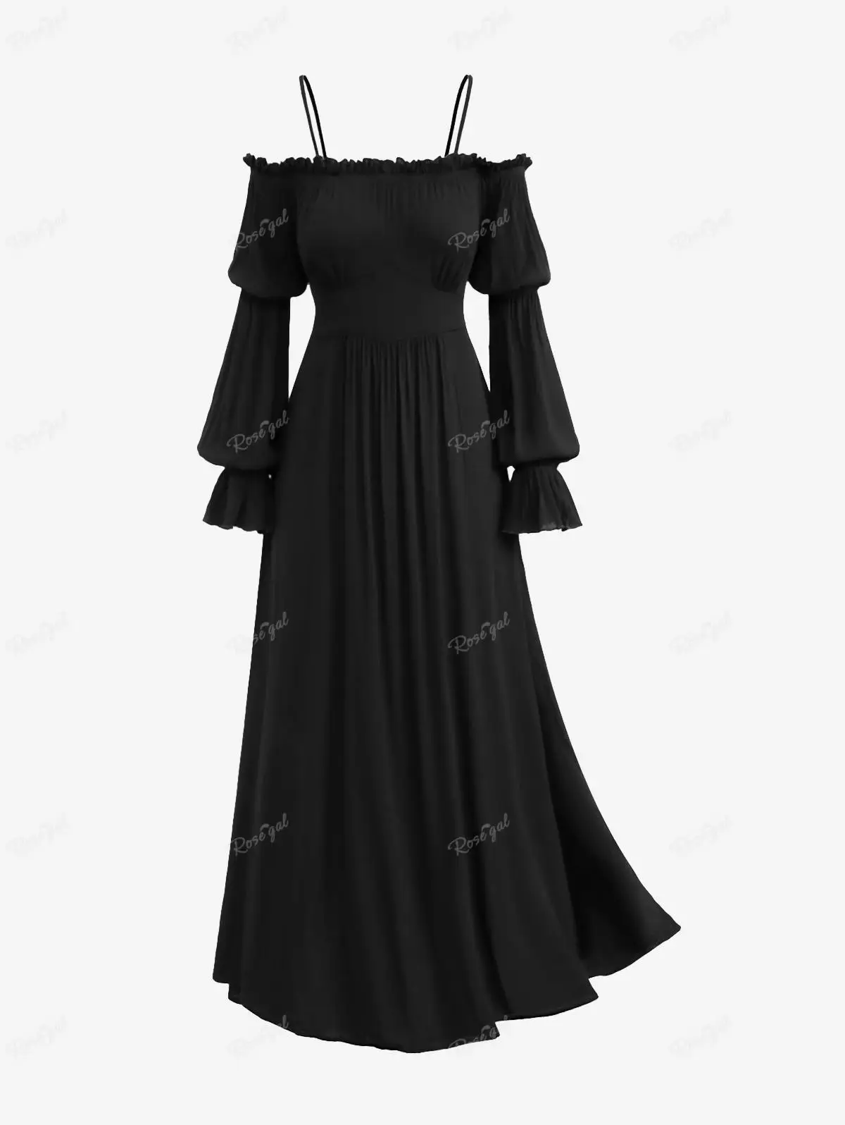 

ROSEGAL Plus Size Gothic Dresses Black Lantern Sleeves Off The Shoulder Ruched Dress Ladies Streetwear Midi Vestidos New Arrived