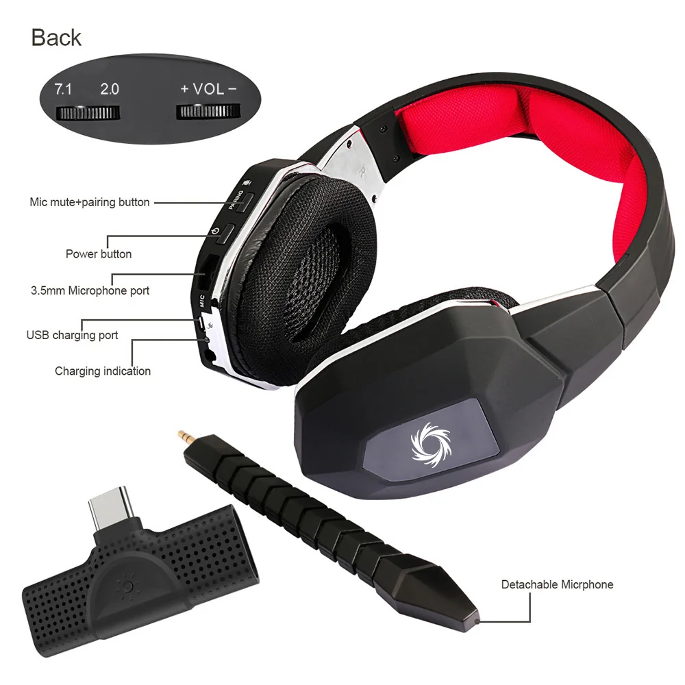 Wireless Headset HW-N9M 2.4G Virtual 7.1 Surround Sound Removable Microphone PS4/PS5/PC/Switch/MAC/Phone wireless headphones