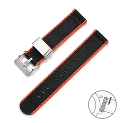 Premium Thick Canvas Nylon Quick Release Watch Strap - Army Style Unisex Accessory - 22mm (Black orange)