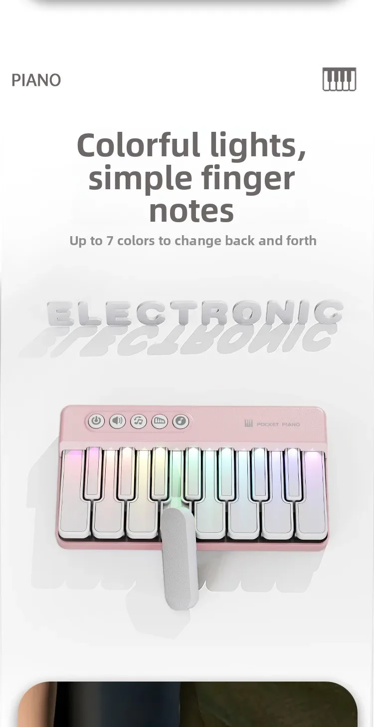 Childrens Mini 7-Key Multifunctional Electronic Keyboard Piano Seven Color Light Portable Instruments Educational Toys for Kids