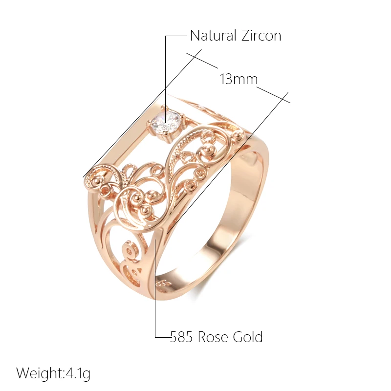 Kinel Vintage 585 Rose Gold Color Square Big Ring for Women