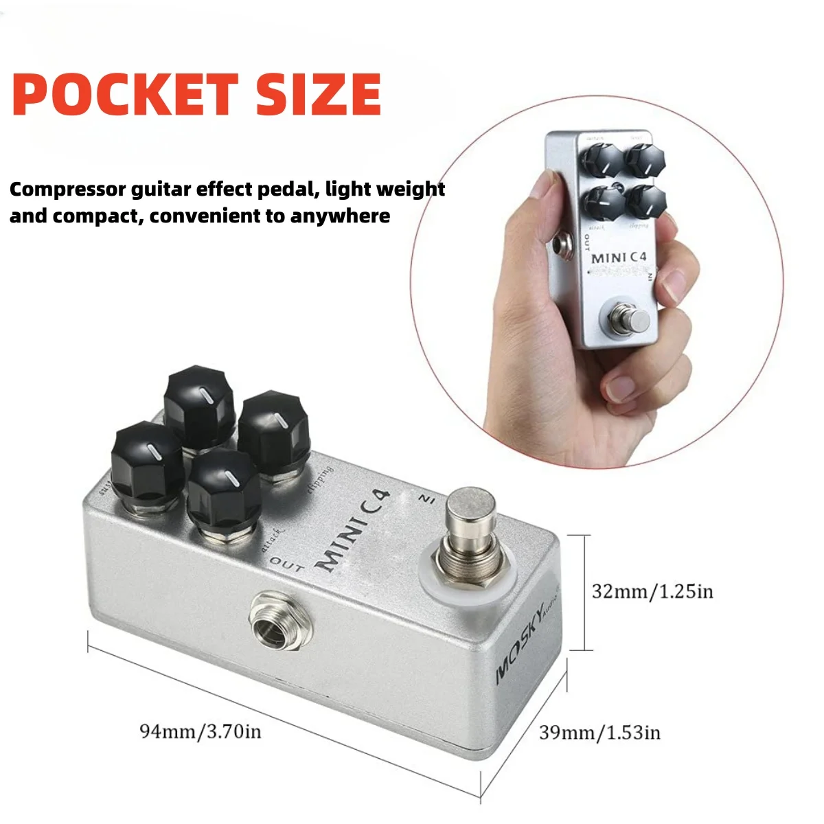 MOSKY Mini C4 Compressor Guitar Effect Pedal Metal Shell Pedal Effects True Bypass Guitar Parts Guitar Accessories 