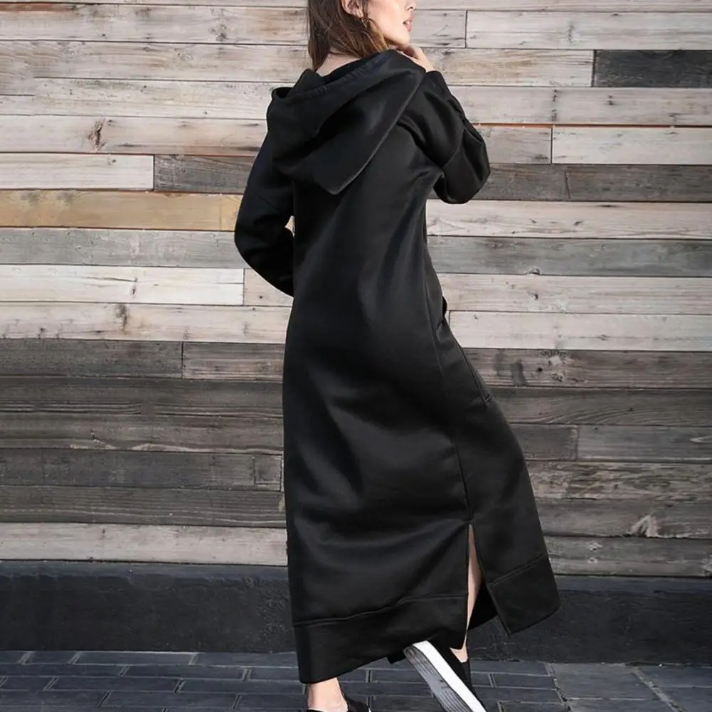 

Plus Size Casual Pullover Hoodie Dress Elegant Maxi Dress with Hooded Sweatshirt Design Women's Autumn Winter Solid Color Long