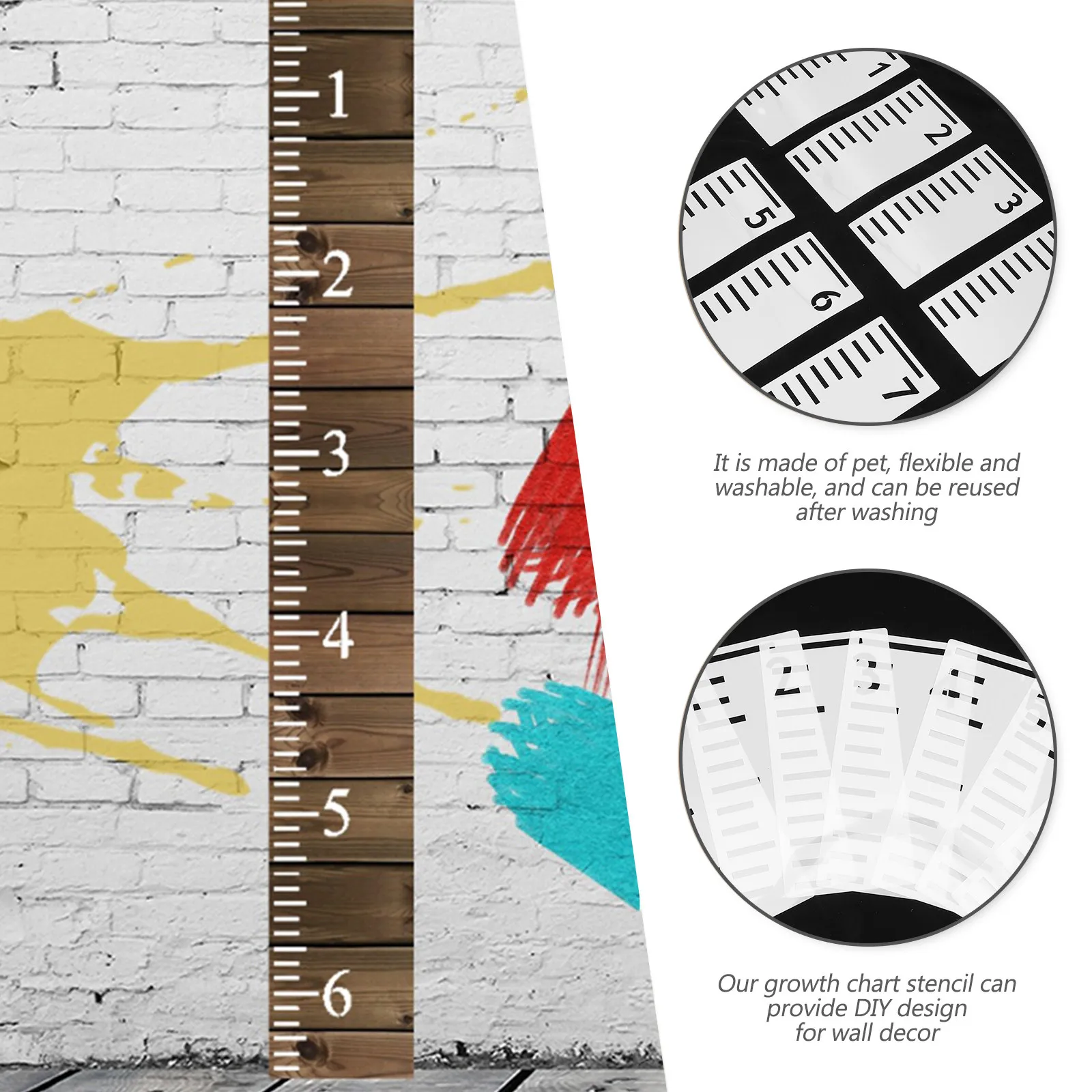 7Pcs 어린이 성장 차트 스텐실 7피트 높이 측정 눈금자 템플릿 벽 장 DIY 재사용 가능한 페인팅 템플릿 유연한