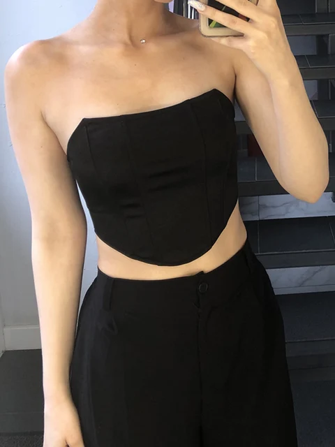 Sleeveless Off Shoulder Fashion Sexy Corset Crop Tops Vest Female Underwear Backless Bustier Top Solid 4