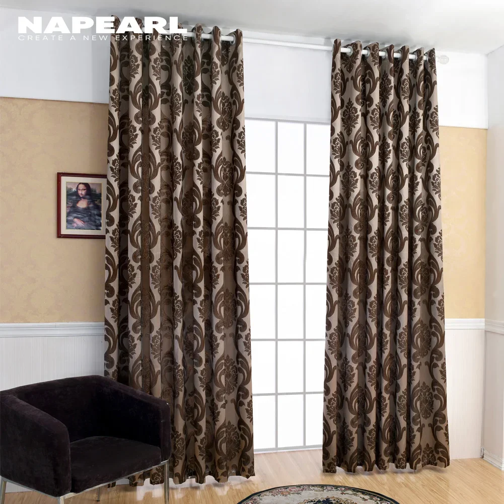 Blackout Curtains Blackout Blinds Window Curtains Decor Curtains Light Filtering Curtains Thermal Insulation Curtain Brown Jacquard Curtains For Living Room Polyester Window Curtain Panel Luxury Semi Blackout Bedroom Curtains Blinds