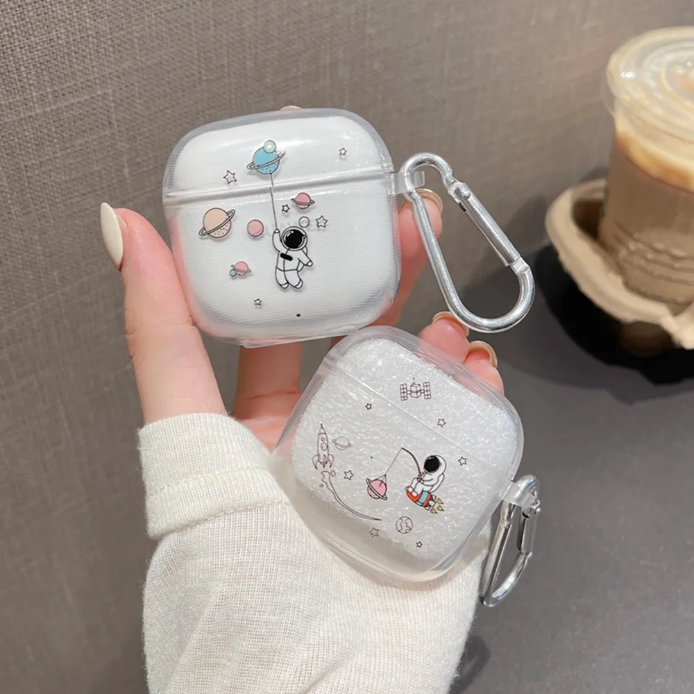 Cartoon Flower Love Heart Earphone Case - Soft TPU Transparent Cover with Hook