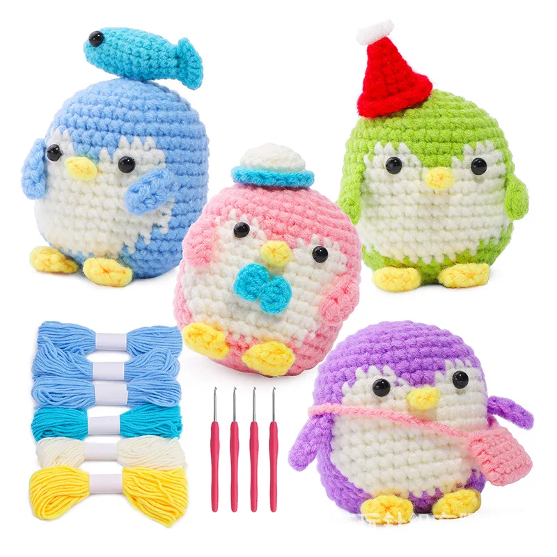 8Pcs DIY Handmade Doll Crochet Kit For Beginners Penguin Sewing Material  Package Hand Knitting For Kids Adults Crochet Lovers