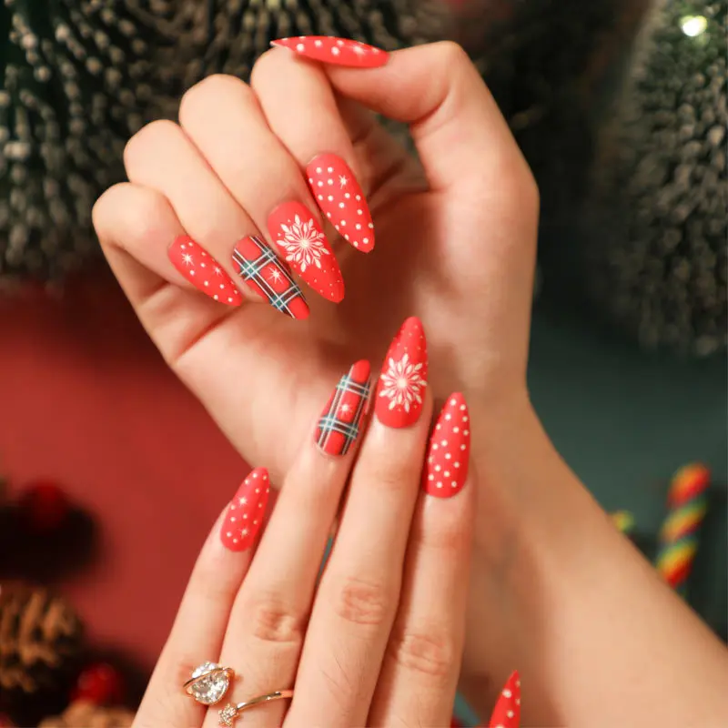 Christmas Snowman Glitter Press-On Nails - 24 Pcs/Set