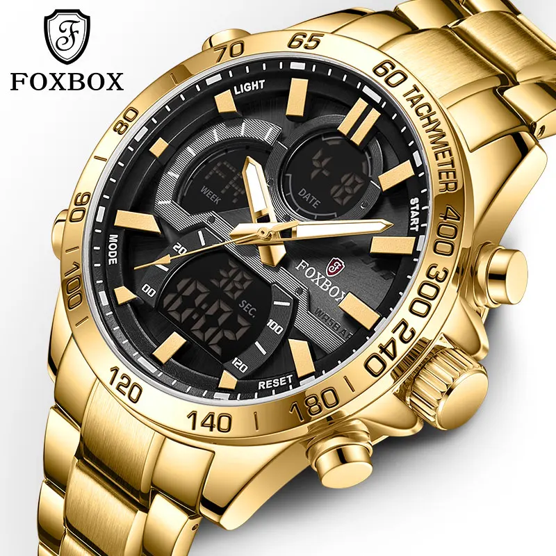 FoxBox Fashion Luxury Men Quartz Watches Business Chronograph Stainless Steel Waterproof Sport Wristwatch Watch For Men 2023 NEW