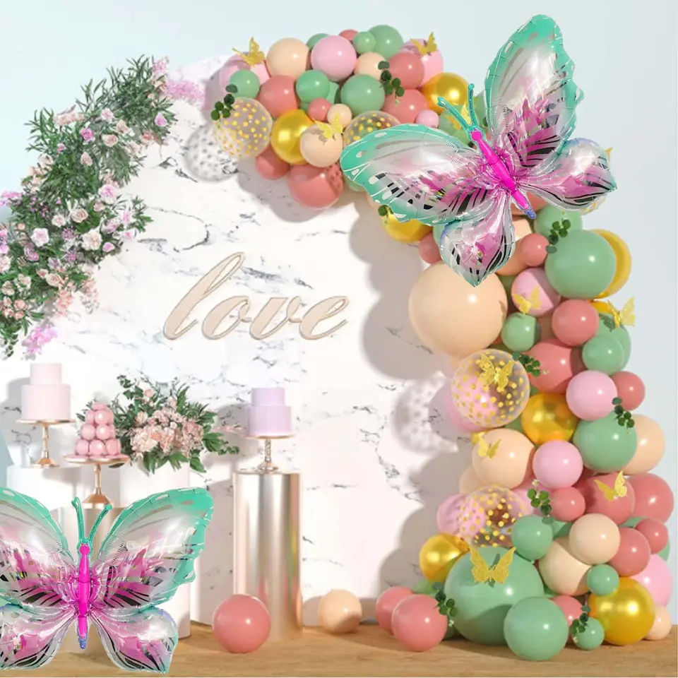 17 Palloncini A Farfalla Rosa Sfumato Per 4° Compleanno Ragazza - Decorazioni Festa Con Numero 4 Gigante In Mylar