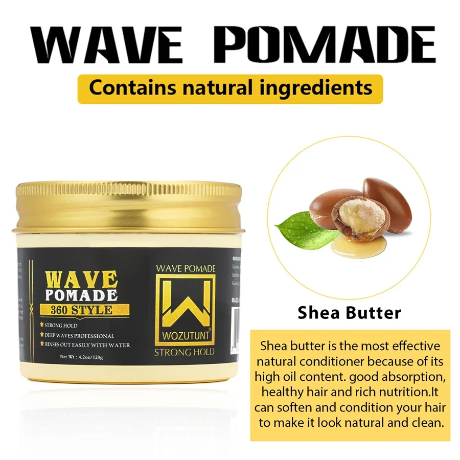 Natural Shea Butter Wave Control Pomade Strong Hold Layered Hair Clay High Shine Nourish Scalp 360 Style Wave Styling Hair Cream 6
