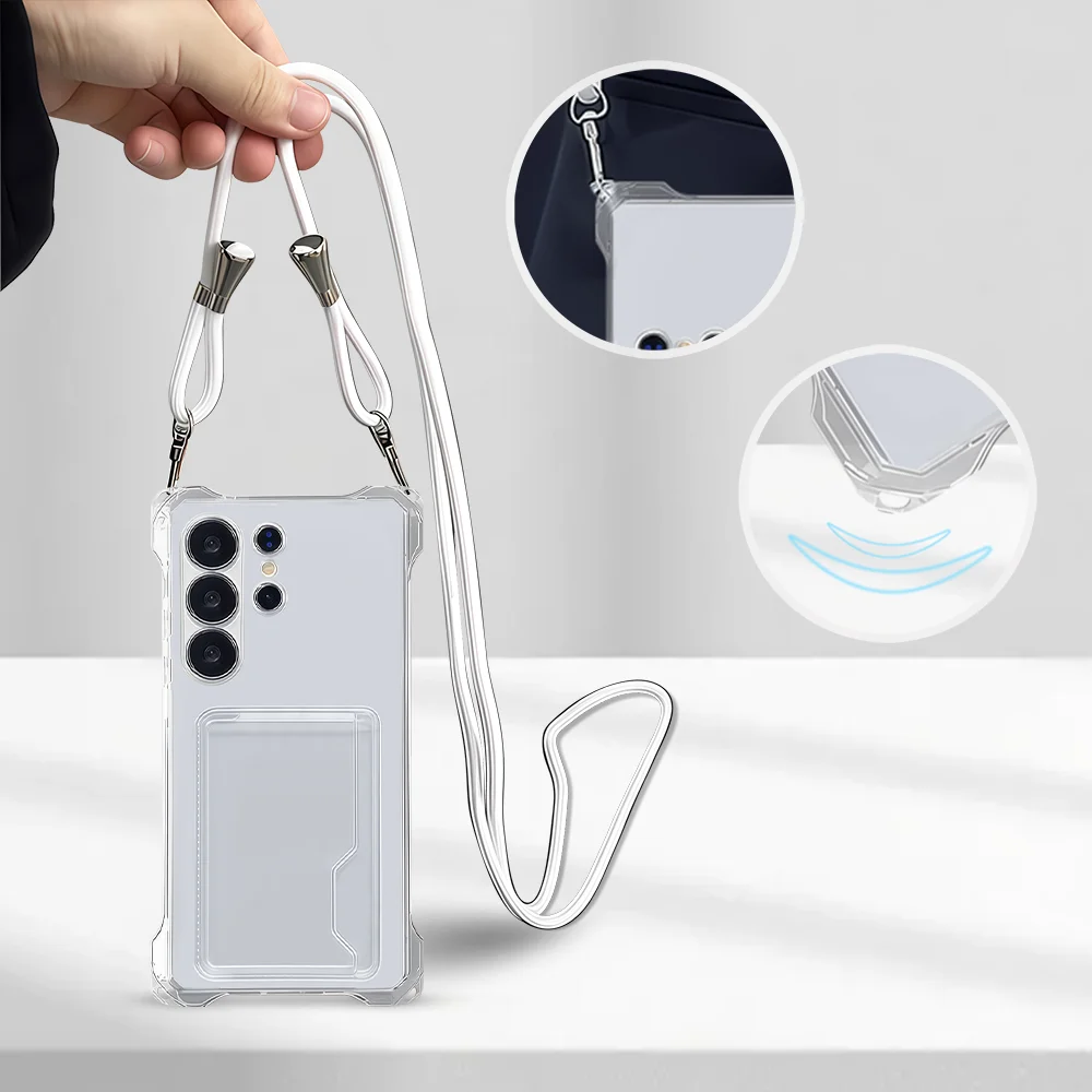 Detachable Lanyard with ID/Card Slot - Shockproof Silicone Clear Case Cover