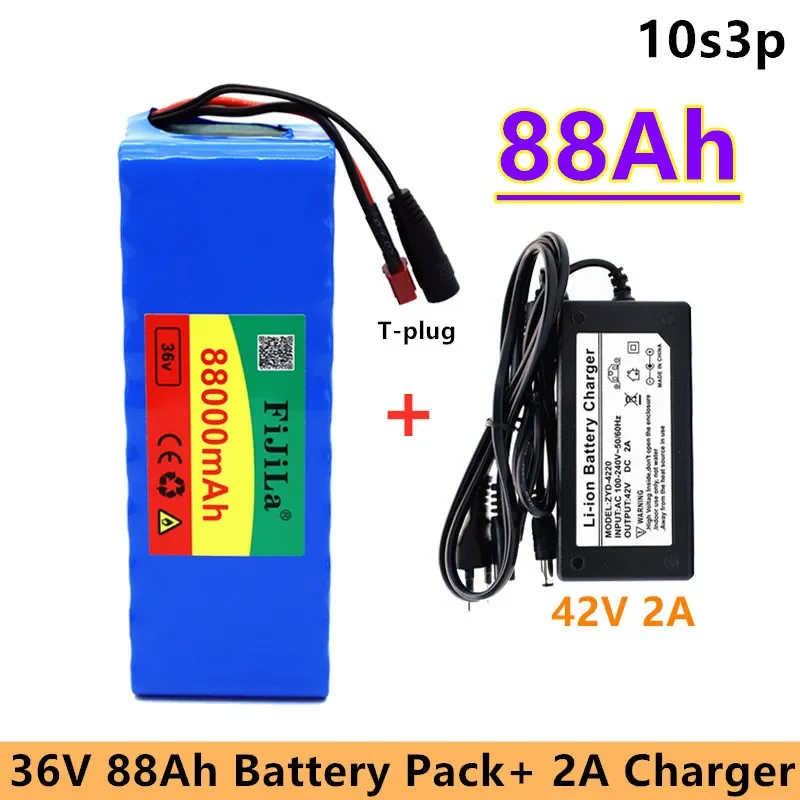 

100% New 10s3p 36V 88Ah lithium Battery 500W High Power 88000mAh Battery 36V Ebike Electric Bike Charger BMS + 42V2A Charger