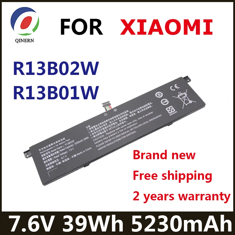 

R13B02W 7,6 V 5230mAh 39Wh R13B01W Аккумулятор для ноутбука Xiaomi Mi Air 13 13,3 "серии планшетный ПК ноутбук 161301-01