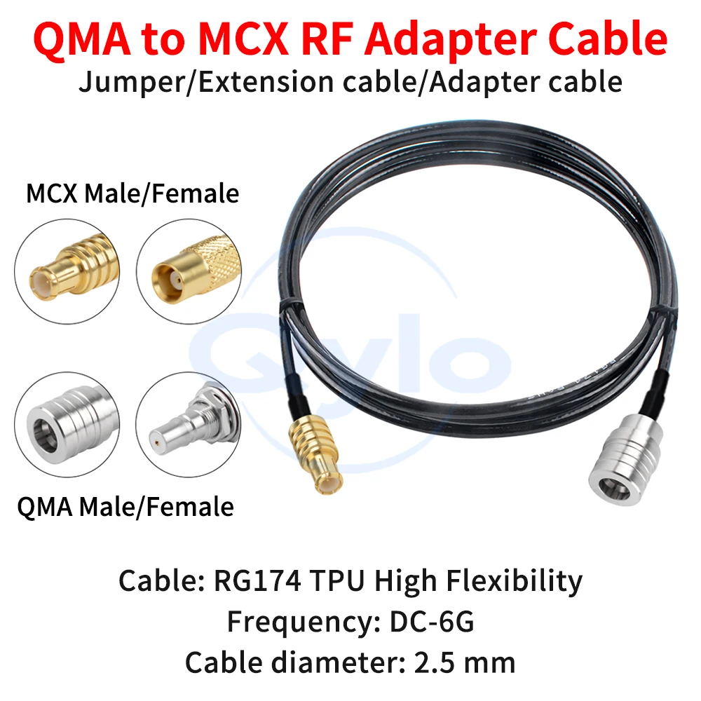 QMA auf MCX Stecker/Buchse Adapterkabel Verbindungskabel Antenne HF-Verlängerungskabel Hohe Flexibilität RG174 TPU-Kabel (1 Stück)