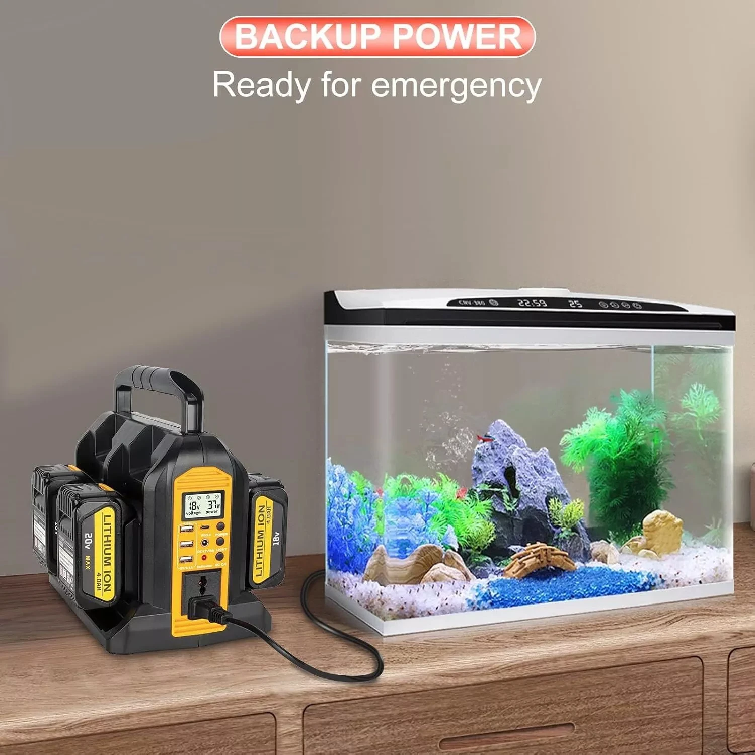 350W Power Inverter for Dewalt 20v 60v Battery 4-Ports DC 20V to AC 120V/220-230