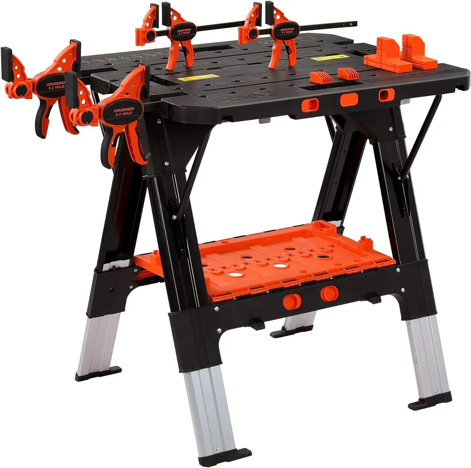 

Pony Portable Folding Work Table, 2-in-1 as Sawhorse & Workbench, Load Capacity 1000 lbs-Sawhorse & 500 lbs-Workbench, 31” W×25”