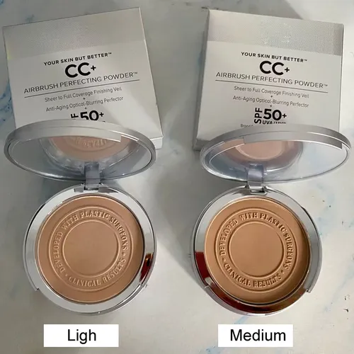 새로운 넓은 스펙트럼 물리적 자외선 차단 9.5g, 피부 개선, CC + 에어브러시 퍼펙팅 파우더, 안티에이징 옵티컬 SPF50 + UVA/UVB 4