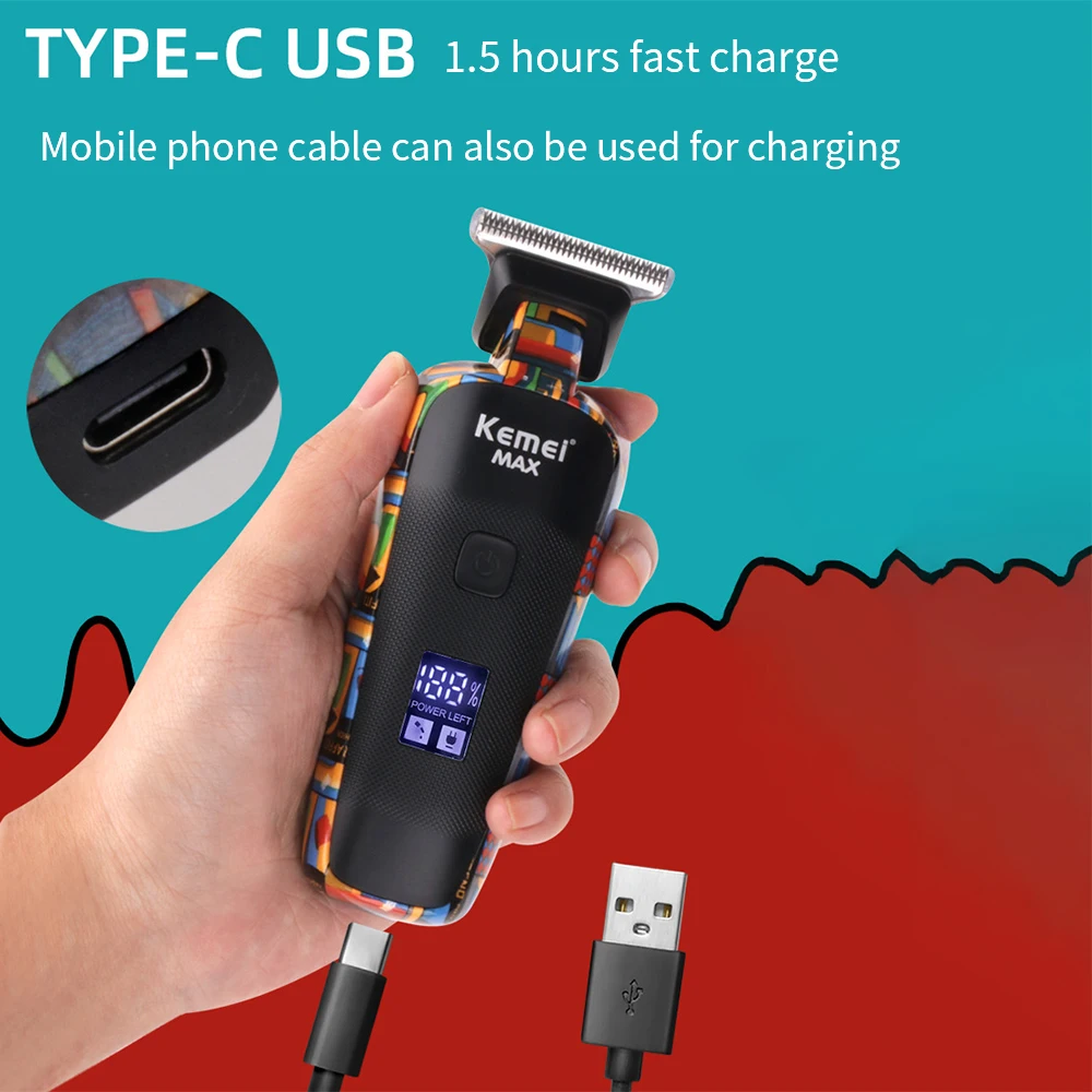 Professional Kemei Electric Hair Trimmer & Beard Razor with 0mm T-Blade