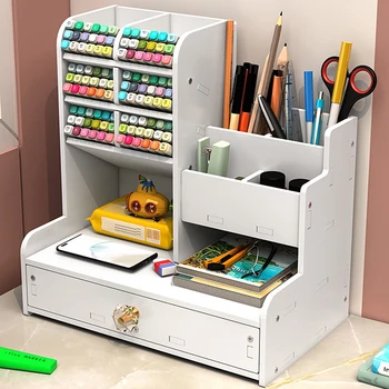 책상 마커 사선 삽입 펜꽂이, 미니멀리스트 사무용품 문구 상자, 흰색 보관함 1 개