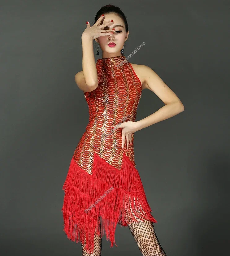 Fringe Latin Dance Dress Woman Tassel Sexy Sequin Ballroom Tango