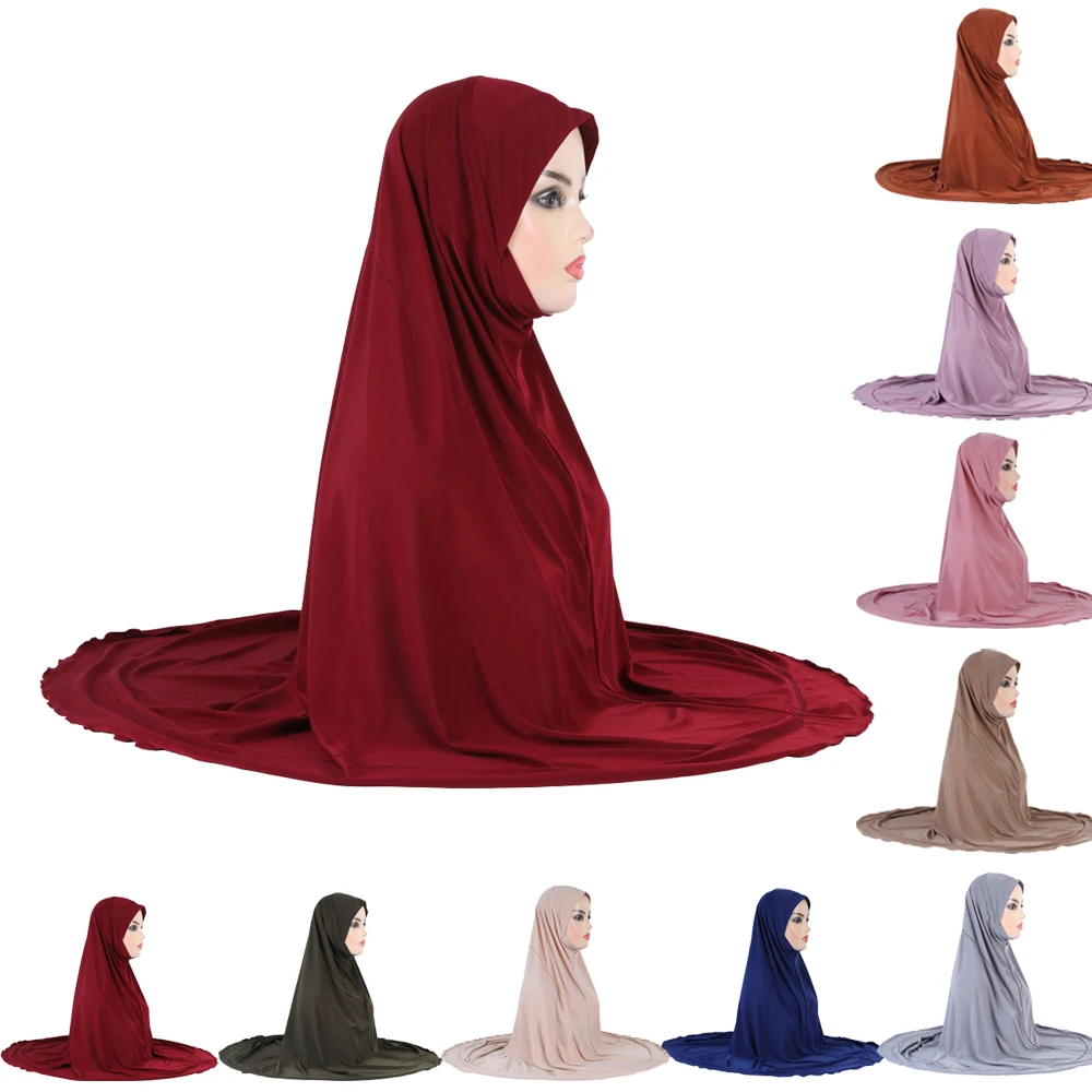 

Adults Plain Pray Hijab Women Muslim Hijab Scarf Islamic Headscarf Hat Armia Pull On Headwrap Full Cover Prayer Large Khimar