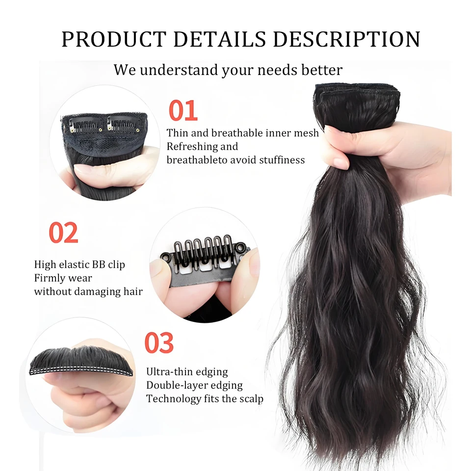 Synthetic Hair Pads Clip In Hair Piece Top Two Side Invisible Thickened Hair Root Pad Fluffy Wavy High Natural Hair Extensions
