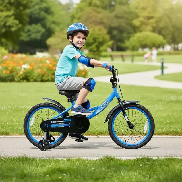 18 Inch Toddler Bike with Removable Training Wheels, Dual Brakes, Adjustable Seat & Handlebar, Suitable for Ages 3-8, Blue with