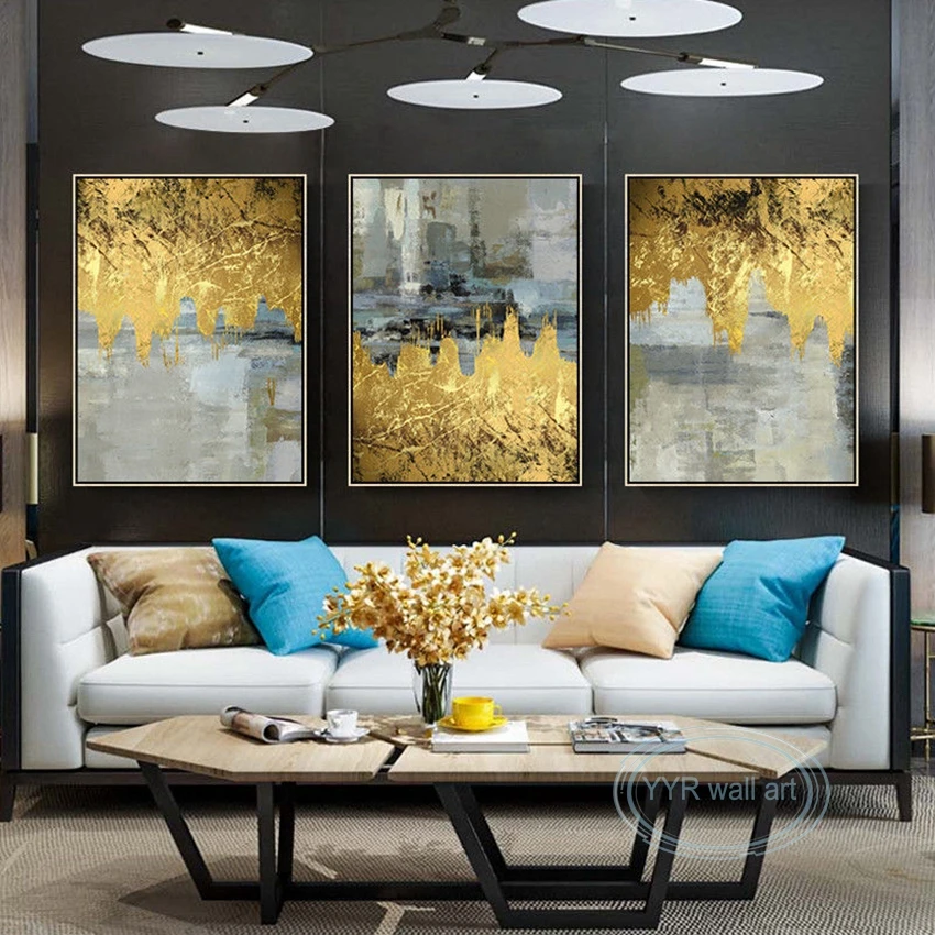 

Combination Canvas Oil Painting Abstract Handmade Gold Foil Decor Poster Wall Art Mural Single Unframed Acrylic Picture For Home