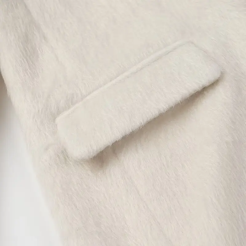 Streetwear Long Hairy Shaggy Blazer Boyfriend Retro Women Back Double Slit Front Pockets Loose Oversized Suit Fashion Coat