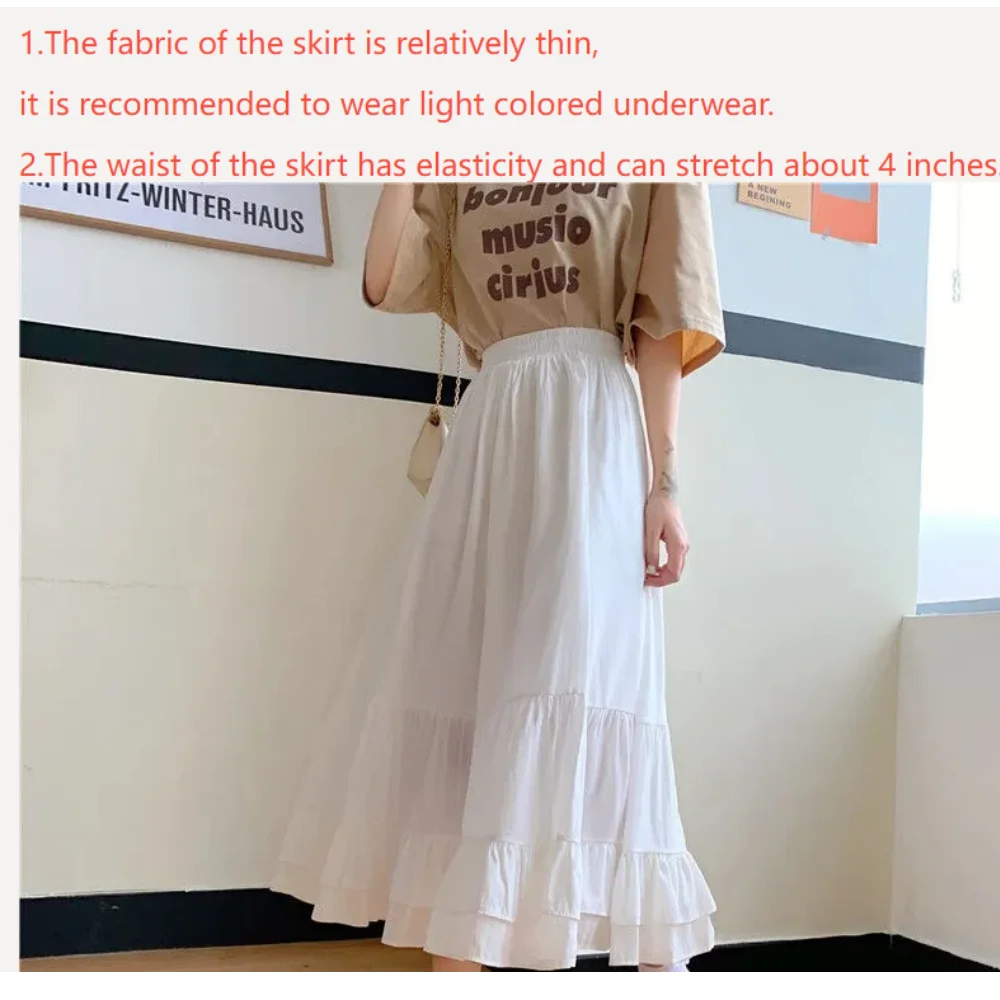 Matching Women's White Skirts Summer Chic Casual A-Line Skirt Elastic Waist Tiered Skirts Elegant Office Lady's Skirt 2025 New