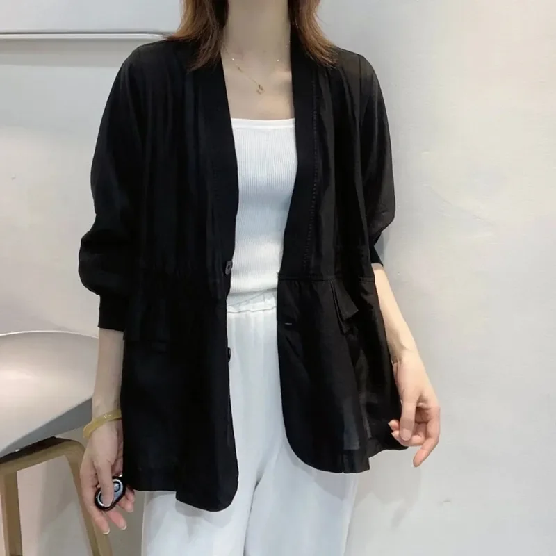 

Women Thin Sun Protection Clothes 2024 Summer New Fashion Korean Breathable Seven-Point Sleeve Coat Female Office Jacket