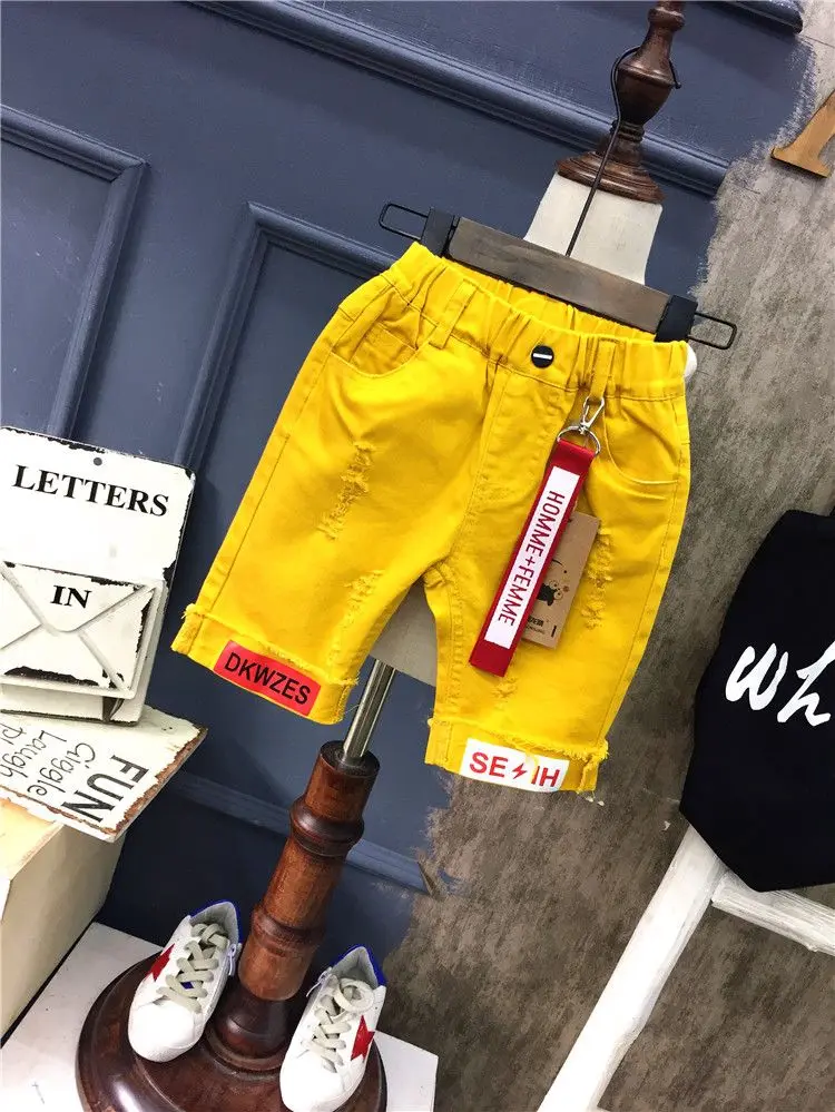 Boys Denim Shorts Korean Version Children Clothing Jeans Perforated Five Quarter Pants