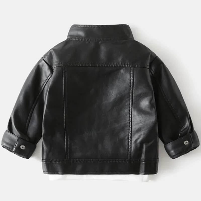 Spring Autumn Baby Clothing Boys Girls Plus Fleece Warm Casual Motorcycle Leather Jacket Children Coat