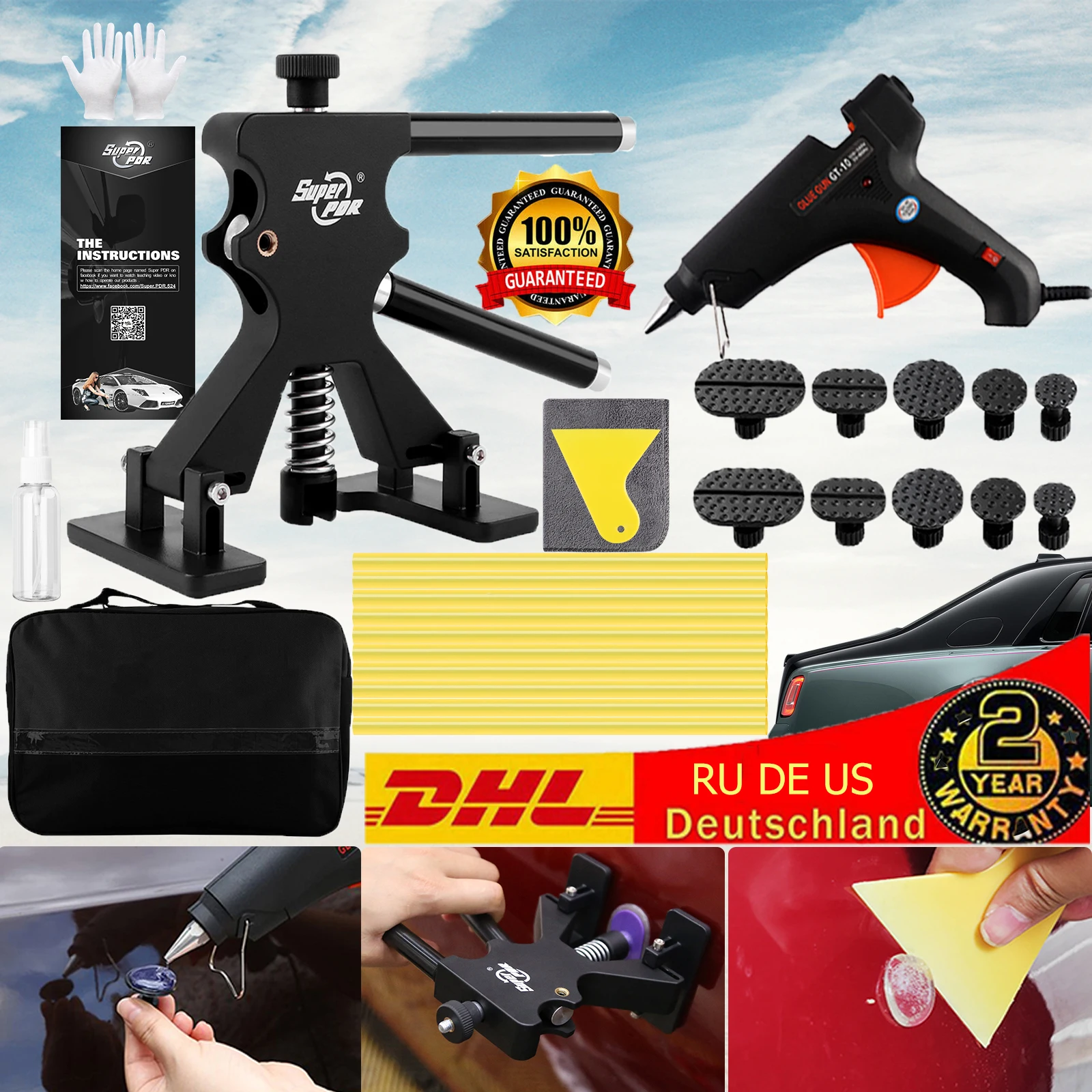 Super PDR Car Does Not Hurt Original Car Paint Dent Repair Black Jack Glue 100 W Gun Hot Glue Stick Kit for Removing Body Dents