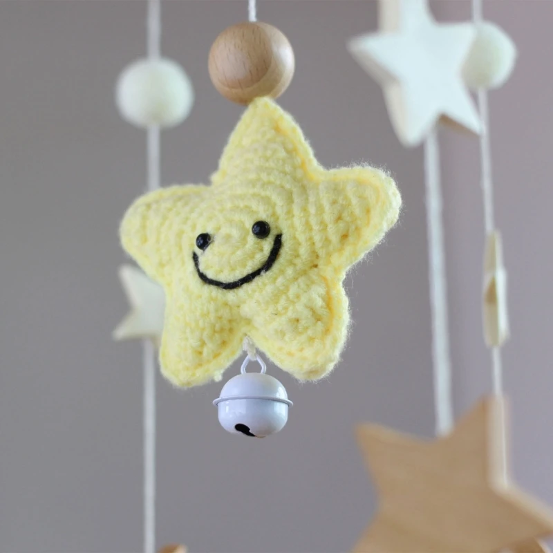 

Crib Mobile Toy Crochet Star Wooden Rattle Toy Stroller Hanging Pendant Baby Nursery Room Ornament Newborns Travel Gear