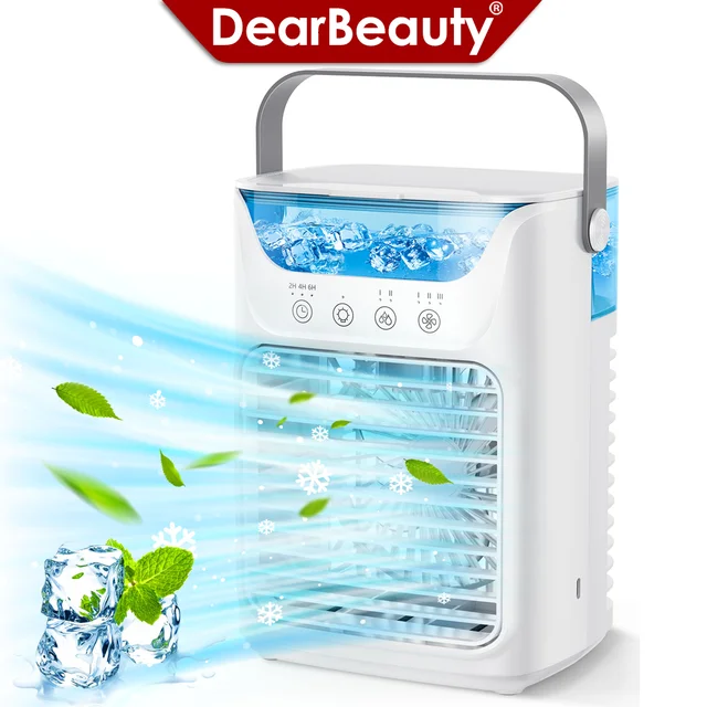 Climatiseur portable 3-en-1 : mini ventilateur, refroidisseur et humidificateur avec réservoir d'eau de 700 ml à remplissage par le haut et veilleuse 7 couleurs, minuterie 2/4/6 heures 1