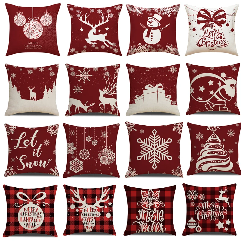 

45x45cm Merry Christmas Pillowcase Snowman Elk Bell Printed Cushion Cover Linen Sofa Cushion Decoration 2023 Christmas HomeDecor
