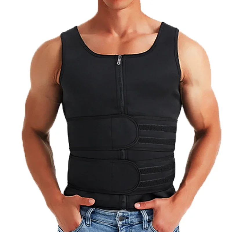 Body Shaper Men Waist Trainer Sauna Vest Double Belt Sweat Shirt Corset Top Abdomen Slimming Shapewear Fat Burn Fitness Suits