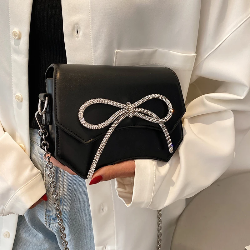 

Shine Diamond Bow Cossbody Bags женская летняя однотонная модная женская сумка с откидным клапаном 2022 Маленькая женская сумка-мессенджер клатч