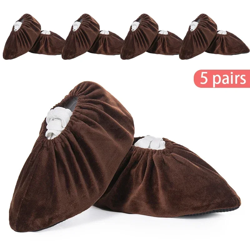 Reusable Velvet Fabric Shoe Covers Non-slip Adult Washable Keep Floor Carpet Cleaning Indoor Outdoor Shoe Protector Cover 5 Pair shoe covers