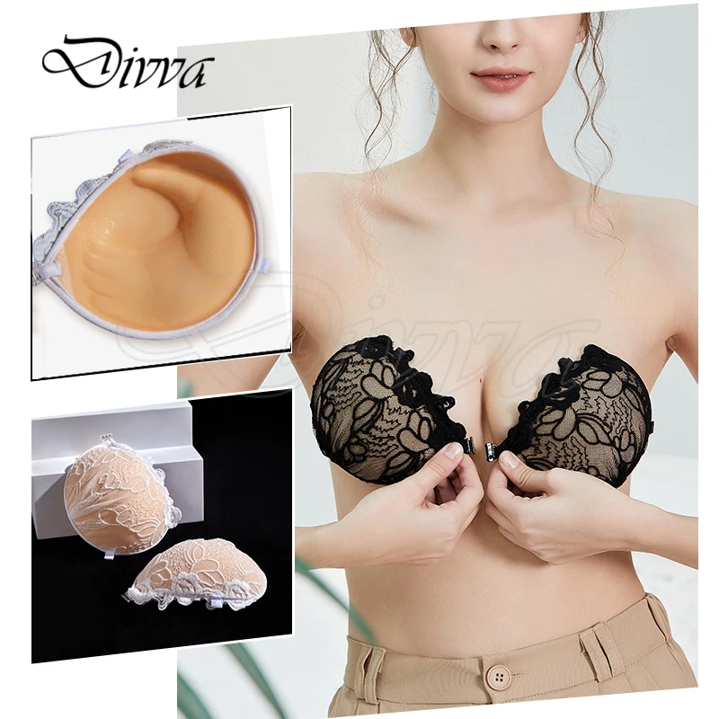 

Lace Embroidery Bra Super Push Up Silicone Bralette Backless Strapless Invisible Pushup Sticky Bras for Women Wedding