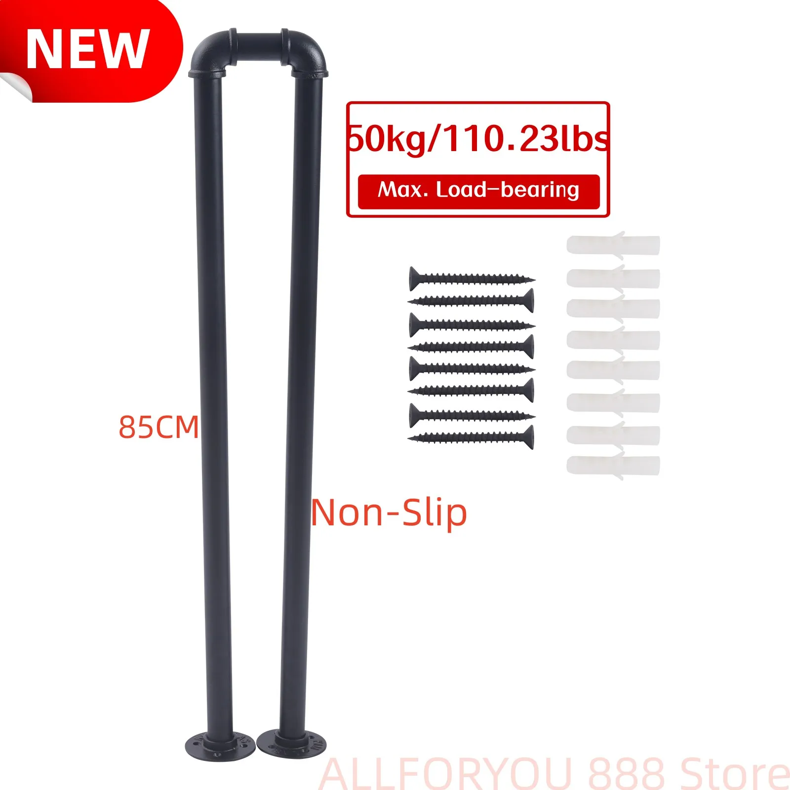 

U-Shaped Stepladder Railing 110.23lbs Max. Load-bearing Retro Matte Black Stair Handrail Safety Non-Slip 85Cm